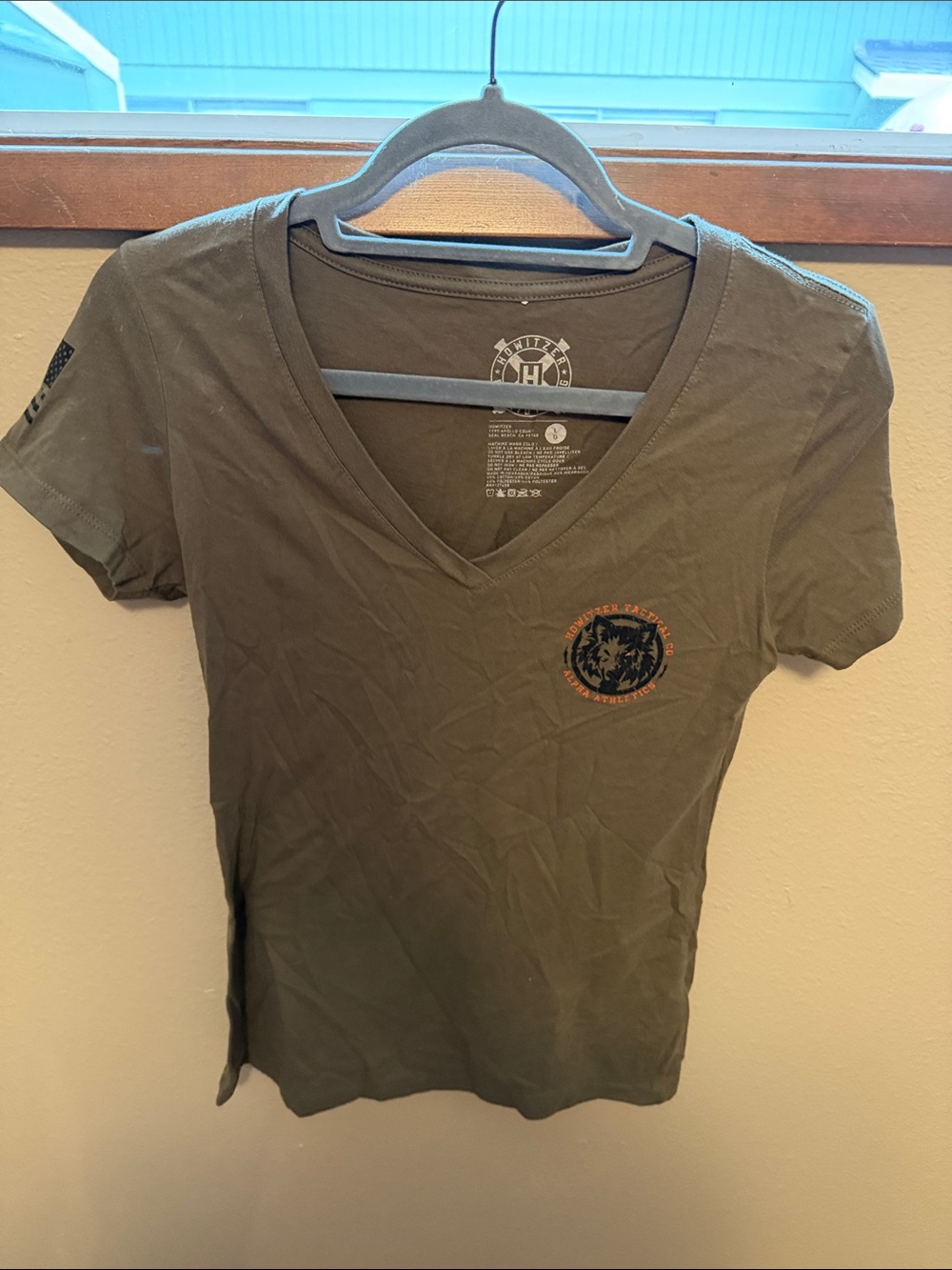 Women's Olive Green V-Neck Short Sleeve Graphic Tee